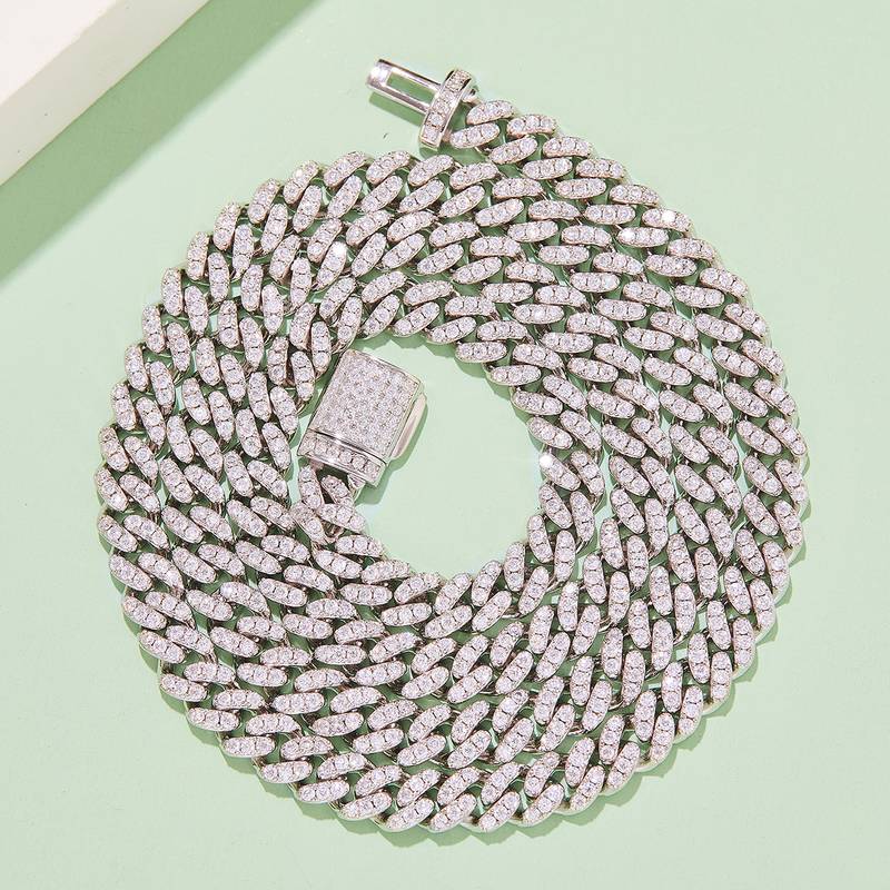 6mm宽Cuban ChainS925银镶Moissanite厘石圆形白色DVVS